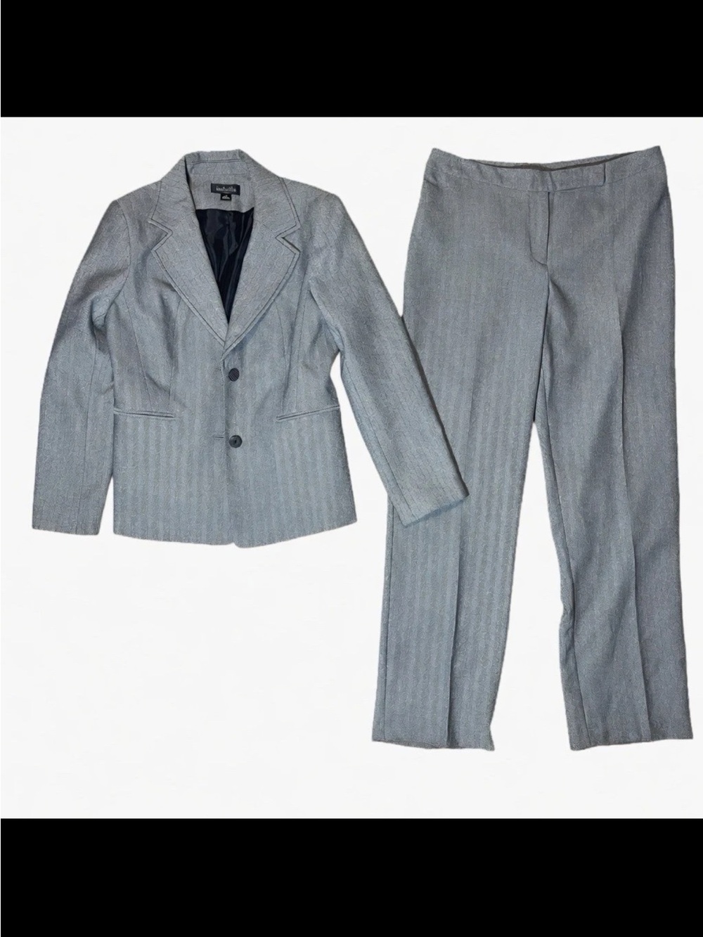 Isabella Suits Gray Herringbone Pantsuit Blazer & Pants Size 12 36x31